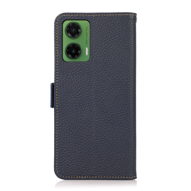 For Motorola Moto G35 KHAZNEH Side-Magnetic Litchi Genuine Leather RFID Phone Case(Blue) - Motorola Cases by PMC TechLife | Online Shopping South Africa | PMC TechLife | Buy Now Pay Later Mobicred