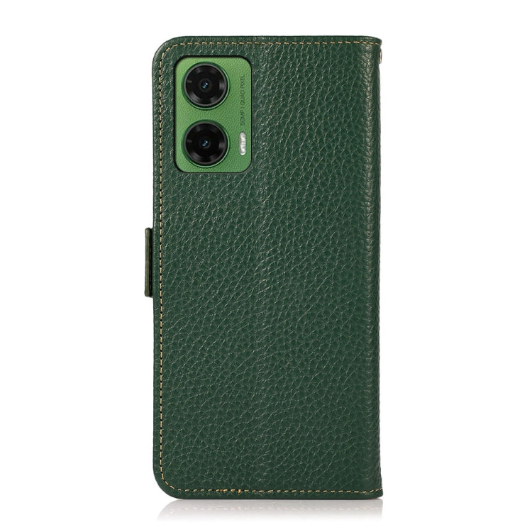 For Motorola Moto G35 KHAZNEH Side-Magnetic Litchi Genuine Leather RFID Phone Case(Green) - Motorola Cases by PMC TechLife | Online Shopping South Africa | PMC TechLife | Buy Now Pay Later Mobicred