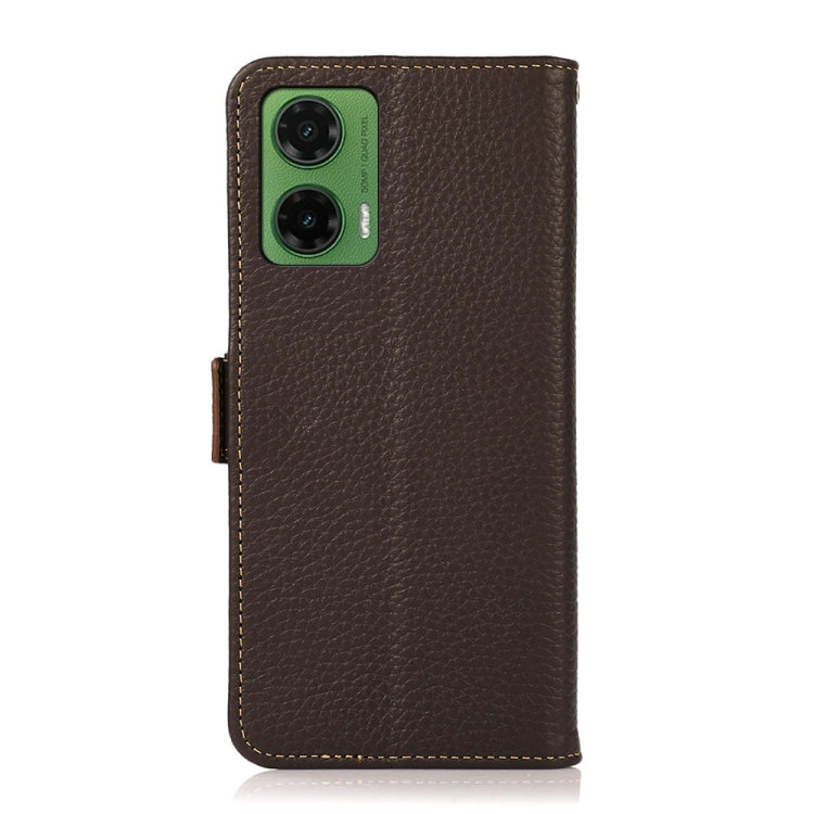 For Motorola Moto G35 KHAZNEH Side-Magnetic Litchi Genuine Leather RFID Phone Case(Brown) - Motorola Cases by PMC TechLife | Online Shopping South Africa | PMC TechLife | Buy Now Pay Later Mobicred