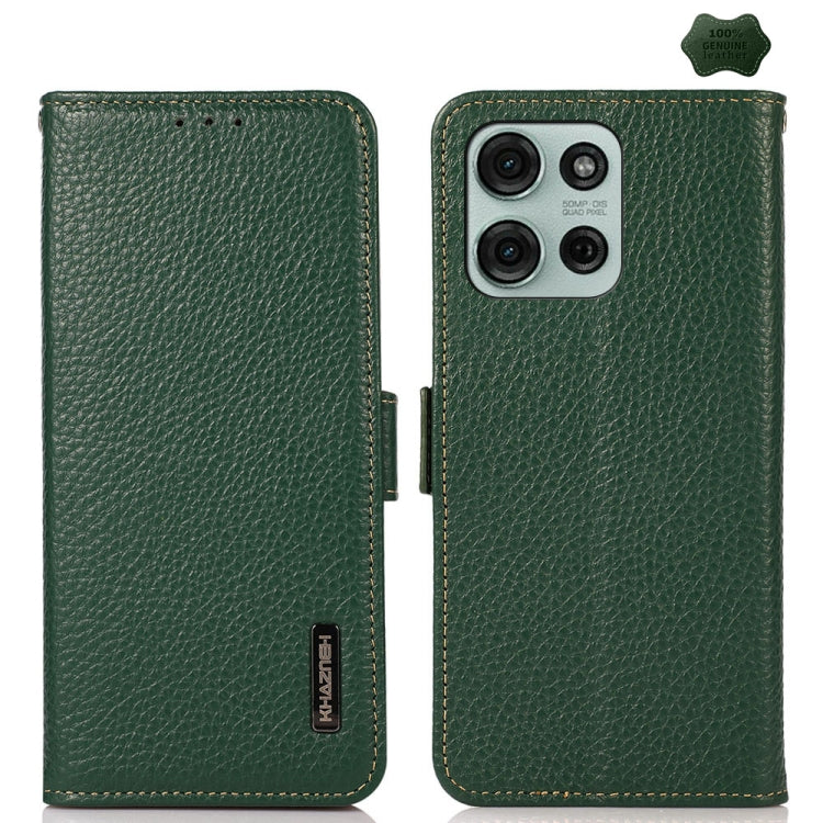 For Motorola Moto G75 5G KHAZNEH Side-Magnetic Litchi Genuine Leather RFID Phone Case(Green) - free shipping - PMC TechLife - Order now!