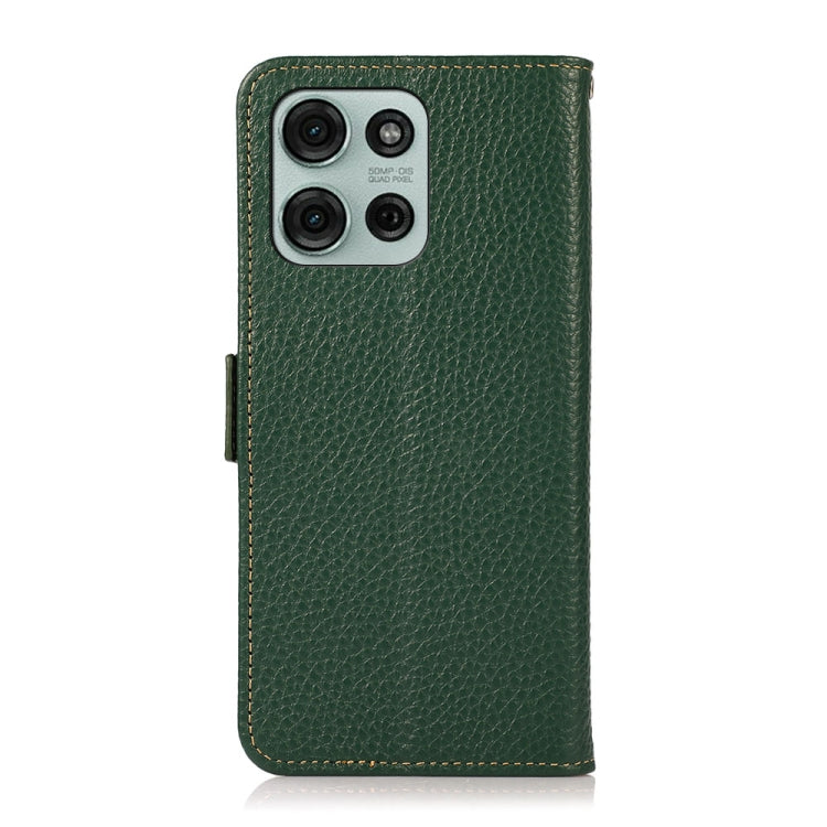 For Motorola Moto G75 5G KHAZNEH Side-Magnetic Litchi Genuine Leather RFID Phone Case(Green) - free shipping - PMC TechLife - Order now!