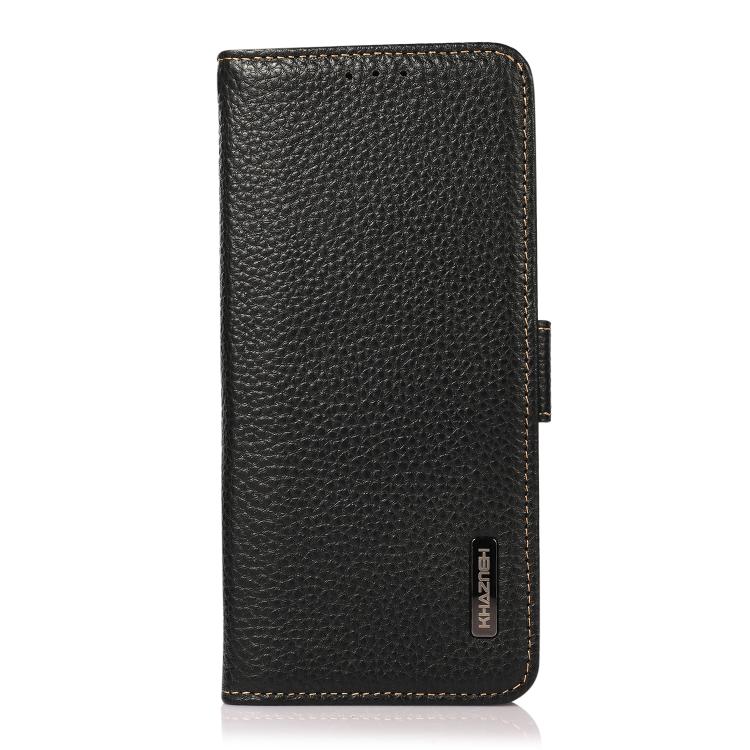 For Motorola Moto G15 4G / G05 KHAZNEH Side-Magnetic Litchi Genuine Leather RFID Phone Case(Black) - Motorola Cases by PMC TechLife | Online Shopping South Africa | PMC TechLife | Buy Now Pay Later Mobicred