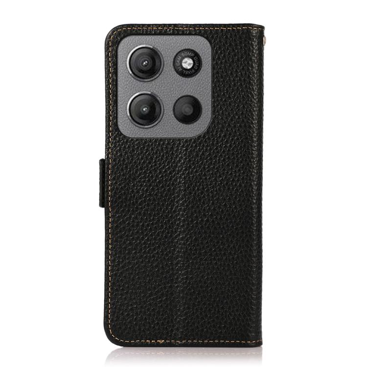 For Motorola Moto G15 4G / G05 KHAZNEH Side-Magnetic Litchi Genuine Leather RFID Phone Case(Black) - Motorola Cases by PMC TechLife | Online Shopping South Africa | PMC TechLife | Buy Now Pay Later Mobicred