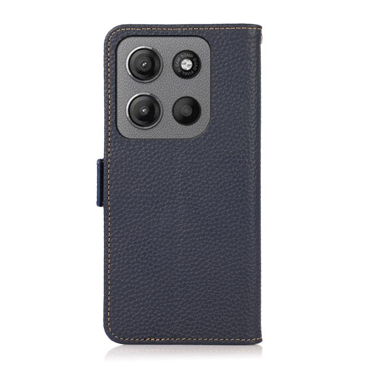 For Motorola Moto G15 4G / G05 KHAZNEH Side-Magnetic Litchi Genuine Leather RFID Phone Case(Blue) - Motorola Cases by PMC TechLife | Online Shopping South Africa | PMC TechLife | Buy Now Pay Later Mobicred