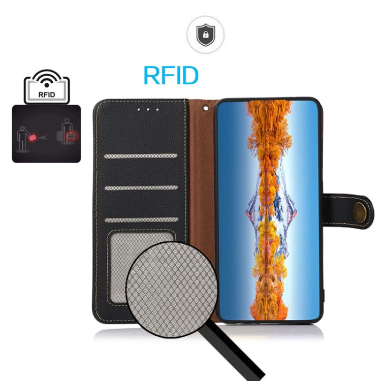 For OnePlus CE4 Lite KHAZNEH Custer Genuine Leather RFID Phone Case(Black) - OnePlus Cases by PMC TechLife | Online Shopping South Africa | PMC TechLife | Buy Now Pay Later Mobicred