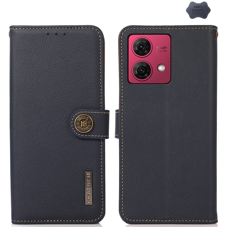 For Motorola Moto G84 5G KHAZNEH Custer Genuine Leather RFID Phone Case(Blue) - Motorola Cases by PMC TechLife | Online Shopping South Africa | PMC TechLife | Buy Now Pay Later Mobicred