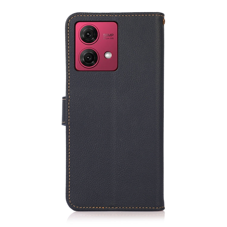 For Motorola Moto G84 5G KHAZNEH Custer Genuine Leather RFID Phone Case(Blue) - Motorola Cases by PMC TechLife | Online Shopping South Africa | PMC TechLife | Buy Now Pay Later Mobicred
