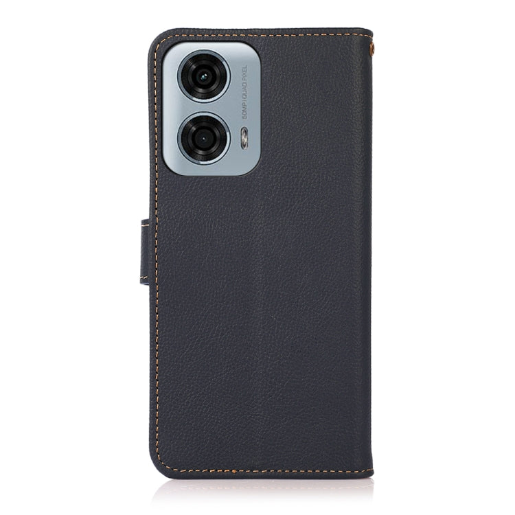 For Motorola Moto G34 KHAZNEH Custer Genuine Leather RFID Phone Case(Blue) - Motorola Cases by PMC TechLife | Online Shopping South Africa | PMC TechLife | Buy Now Pay Later Mobicred