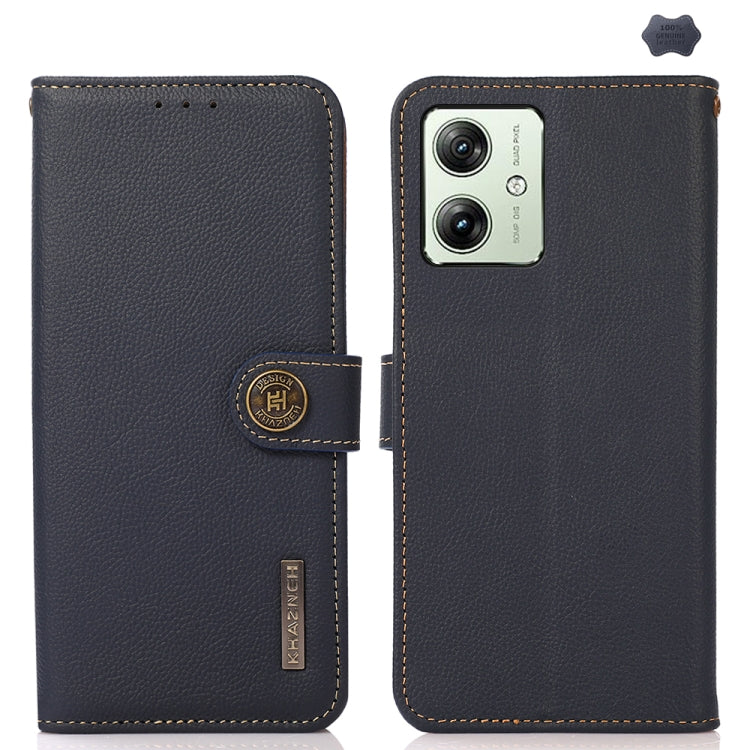 For Motorola Moto G64 5G KHAZNEH Custer Genuine Leather RFID Phone Case(Blue) - Motorola Cases by PMC TechLife | Online Shopping South Africa | PMC TechLife | Buy Now Pay Later Mobicred