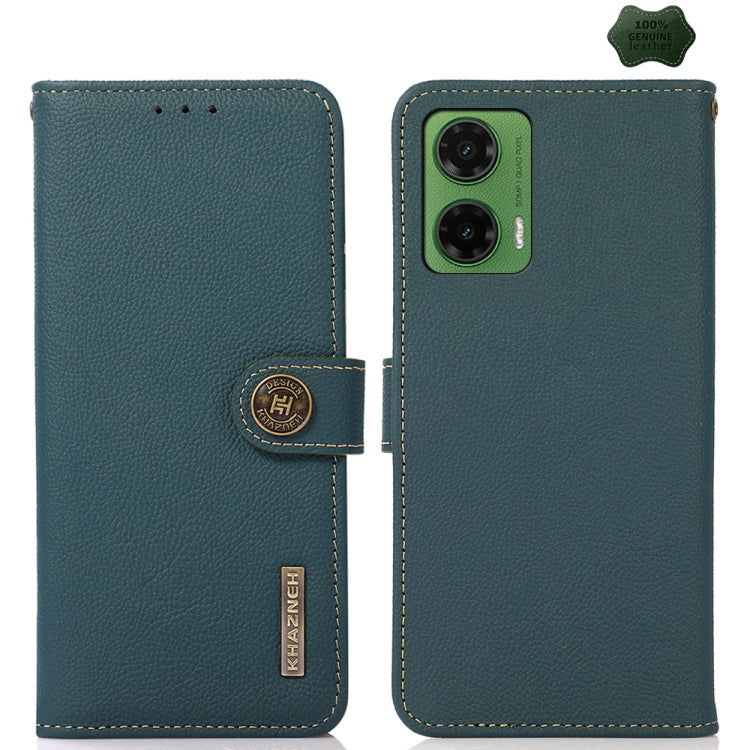 For Motorola Moto G35 KHAZNEH Custer Genuine Leather RFID Phone Case(Green) - Motorola Cases by PMC TechLife | Online Shopping South Africa | PMC TechLife | Buy Now Pay Later Mobicred