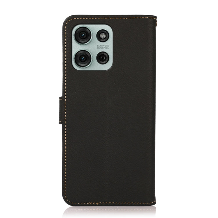 For Motorola Moto G75 5G KHAZNEH Custer Genuine Leather RFID Phone Case(Black) - Motorola Cases by PMC TechLife | Online Shopping South Africa | PMC TechLife | Buy Now Pay Later Mobicred