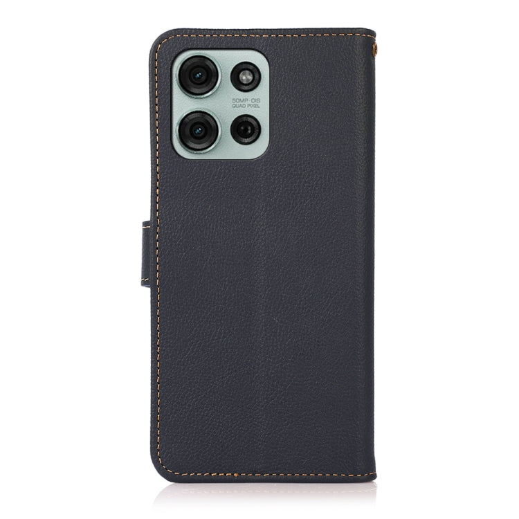 For Motorola Moto G75 5G KHAZNEH Custer Genuine Leather RFID Phone Case(Blue) - Motorola Cases by PMC TechLife | Online Shopping South Africa | PMC TechLife | Buy Now Pay Later Mobicred