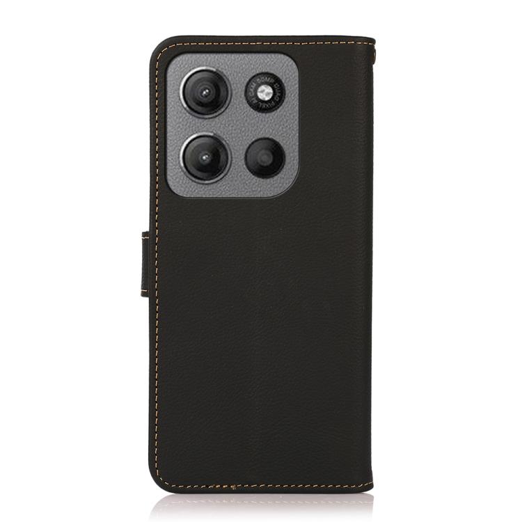 For Motorola Moto G15 4G KHAZNEH Custer Genuine Leather RFID Phone Case(Black) - Motorola Cases by PMC TechLife | Online Shopping South Africa | PMC TechLife | Buy Now Pay Later Mobicred