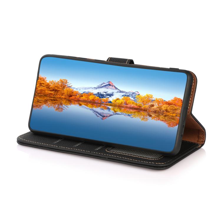For Motorola Moto G15 4G KHAZNEH Custer Genuine Leather RFID Phone Case(Black) - Motorola Cases by PMC TechLife | Online Shopping South Africa | PMC TechLife | Buy Now Pay Later Mobicred