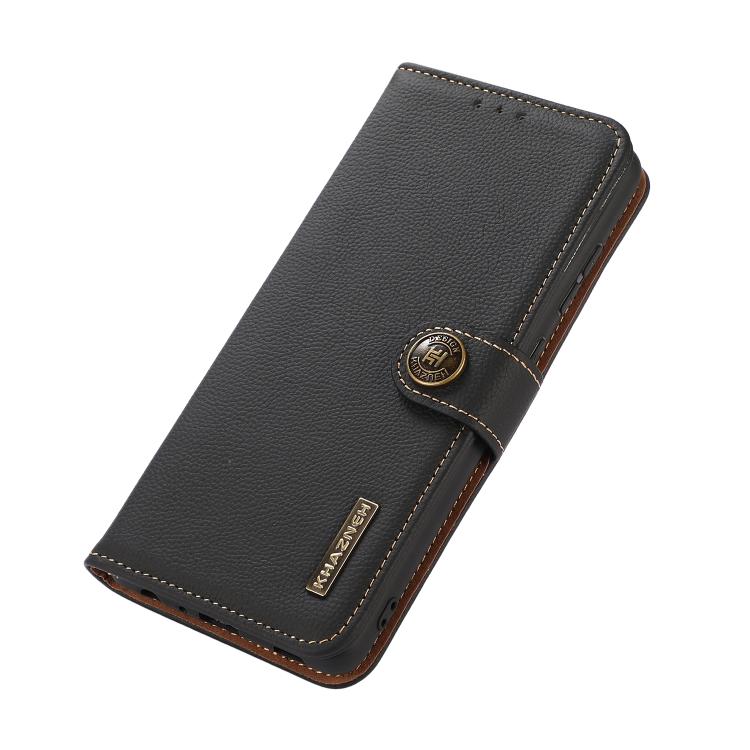 For Motorola Moto G15 4G KHAZNEH Custer Genuine Leather RFID Phone Case(Black) - Motorola Cases by PMC TechLife | Online Shopping South Africa | PMC TechLife | Buy Now Pay Later Mobicred