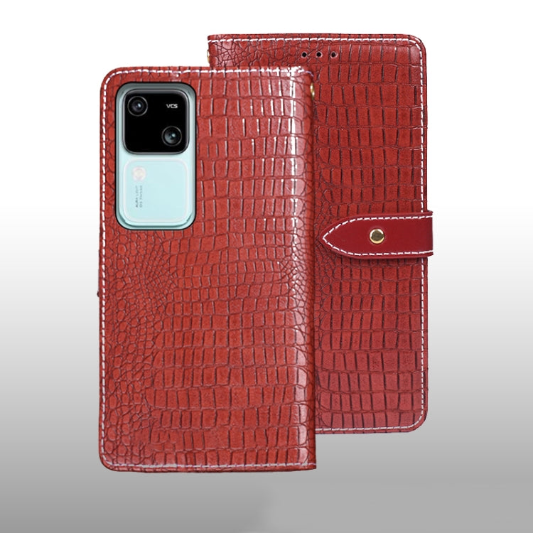 For vivo V30 idewei Crocodile Texture Leather Phone Case(Red) - vivo Cases by idewei | Online Shopping South Africa | PMC TechLife | Buy Now Pay Later Mobicred