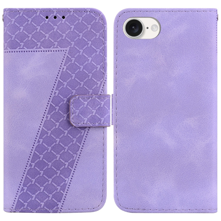 For iPhone 16e Seven-shaped Embossed Leather Phone Case(Purple) - iPhone 16e Cases by PMC TechLife | Online Shopping South Africa | PMC TechLife | Buy Now Pay Later Mobicred