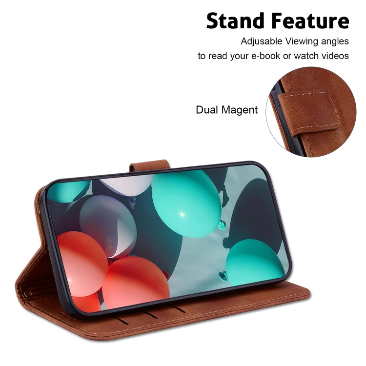 For iPhone 16e Seven-shaped Embossed Leather Phone Case(Brown) - iPhone 16e Cases by PMC TechLife | Online Shopping South Africa | PMC TechLife | Buy Now Pay Later Mobicred