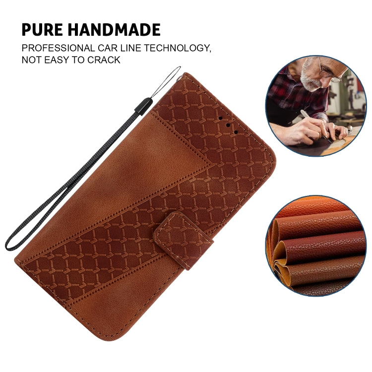 For iPhone 16e Seven-shaped Embossed Leather Phone Case(Brown) - iPhone 16e Cases by PMC TechLife | Online Shopping South Africa | PMC TechLife | Buy Now Pay Later Mobicred