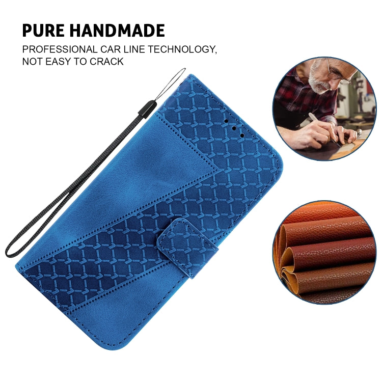 For iPhone 16e Seven-shaped Embossed Leather Phone Case(Blue) - iPhone 16e Cases by PMC TechLife | Online Shopping South Africa | PMC TechLife | Buy Now Pay Later Mobicred
