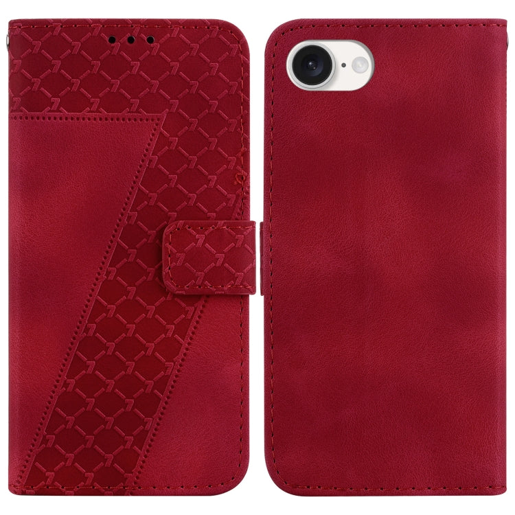 For iPhone 16e Seven-shaped Embossed Leather Phone Case(Red) - iPhone 16e Cases by PMC TechLife | Online Shopping South Africa | PMC TechLife | Buy Now Pay Later Mobicred