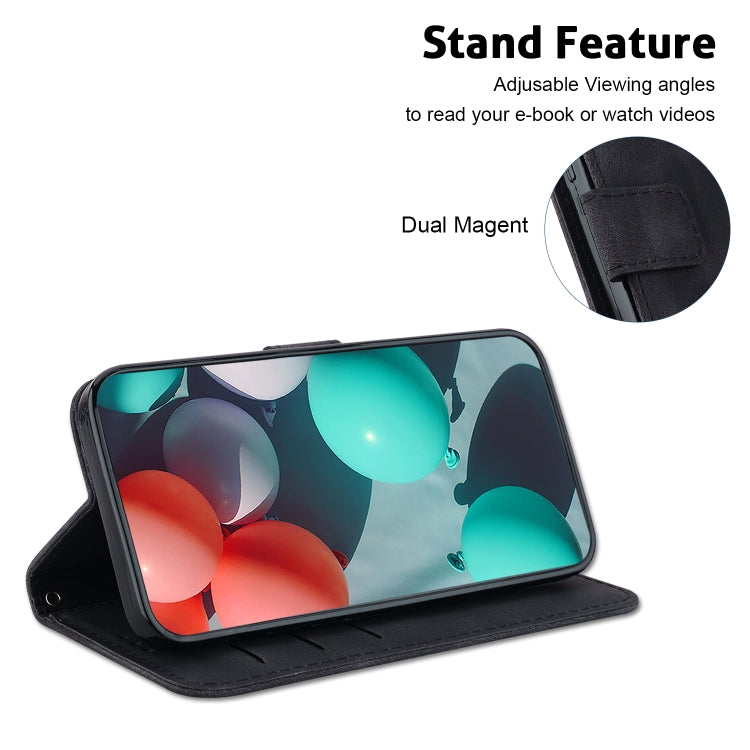 For iPhone 16e Seven-shaped Embossed Leather Phone Case(Black) - iPhone 16e Cases by PMC TechLife | Online Shopping South Africa | PMC TechLife | Buy Now Pay Later Mobicred