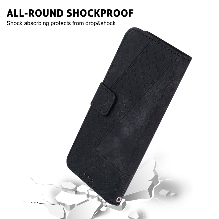 For iPhone 16e Seven-shaped Embossed Leather Phone Case(Black) - iPhone 16e Cases by PMC TechLife | Online Shopping South Africa | PMC TechLife | Buy Now Pay Later Mobicred