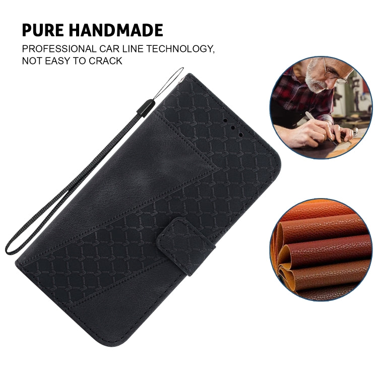For iPhone 16e Seven-shaped Embossed Leather Phone Case(Black) - iPhone 16e Cases by PMC TechLife | Online Shopping South Africa | PMC TechLife | Buy Now Pay Later Mobicred