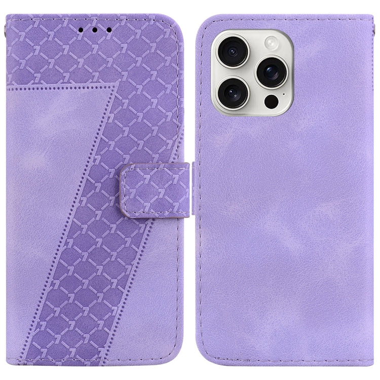 For iPhone 16 Pro Seven-shaped Embossed Leather Phone Case(Purple) - iPhone 16 Pro Cases by PMC TechLife | Online Shopping South Africa | PMC TechLife | Buy Now Pay Later Mobicred