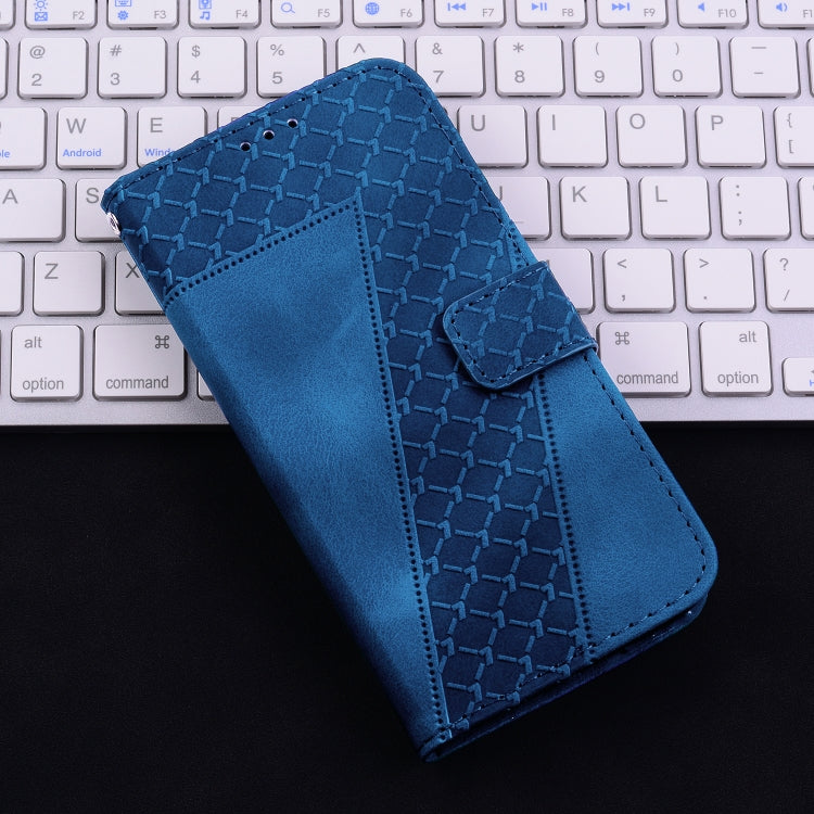 For iPhone 16 Seven-shaped Embossed Leather Phone Case(Blue) - iPhone 16 Cases by PMC TechLife | Online Shopping South Africa | PMC TechLife | Buy Now Pay Later Mobicred