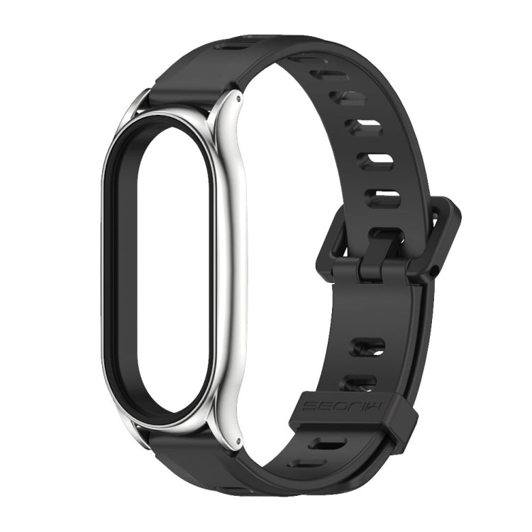 For Xiaomi Mi Band 8 Mijobs Plus Case Flat Hole Silicone Watch Band(Black Silver) - free shipping - PMc TechLife - Order now!