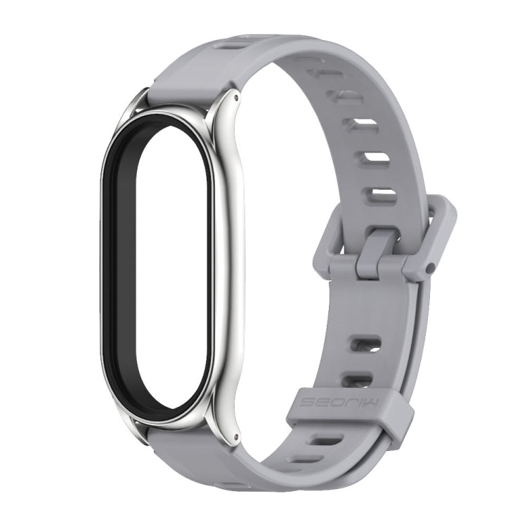 For Xiaomi Mi Band 8 Mijobs Plus Case Flat Hole Silicone Watch Band(Grey Silver) - free shipping - PMc TechLife - Order now!