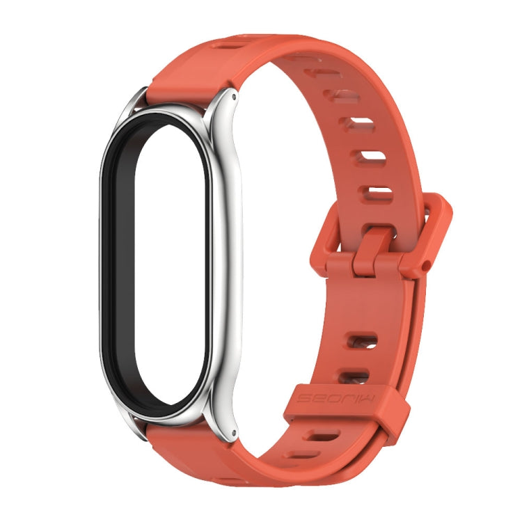 For Xiaomi Mi Band 8 Mijobs Plus Case Flat Hole Silicone Watch Band(Orange Silver) - free shipping - PMc TechLife - Order now!