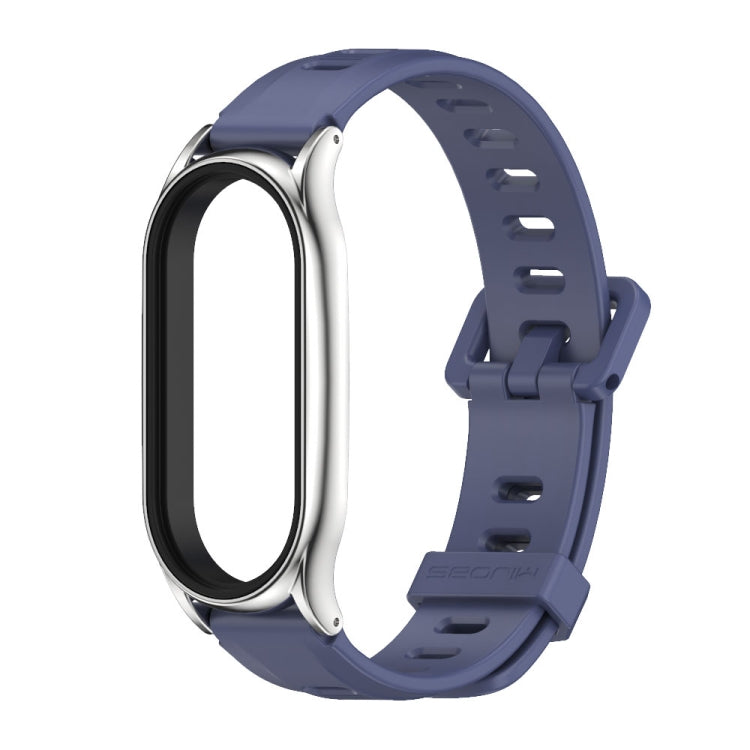 For Xiaomi Mi Band 8 Mijobs Plus Case Flat Hole Silicone Watch Band(Blue Silver) - free shipping - PMc TechLife - Order now!
