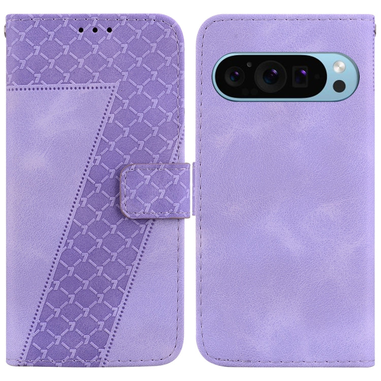 For Google Pixel 9 Pro 7-shaped Embossed Leather Phone Case(Purple) - Google Cases by PMC TechLife | Online Shopping South Africa | PMC TechLife | Buy Now Pay Later Mobicred