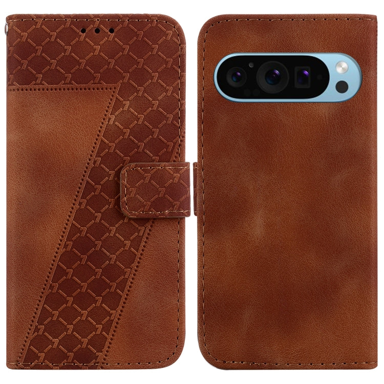 For Google Pixel 9 7-shaped Embossed Leather Phone Case(Brown) - Google Cases by PMC TechLife | Online Shopping South Africa | PMC TechLife | Buy Now Pay Later Mobicred