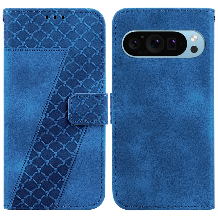 For Google Pixel 9 Seven-shaped Embossed Leather Phone Case(Blue) - free shipping - PMC TechLife - Order now!