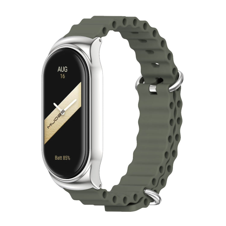 For Xiaomi Mi Band 8 Mijobs CS Case Marine Silicone Breathable Watch Band(Khaki Green Silver) - free shipping - PMc TechLife - Order now!