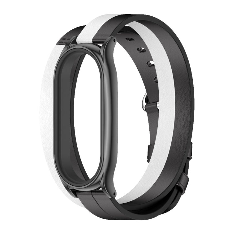 For Xiaomi Mi Band 8 Mijobs Plus Case Double-Loop Leather Watch Band(Black+White) - free shipping - PMc TechLife - Order now!