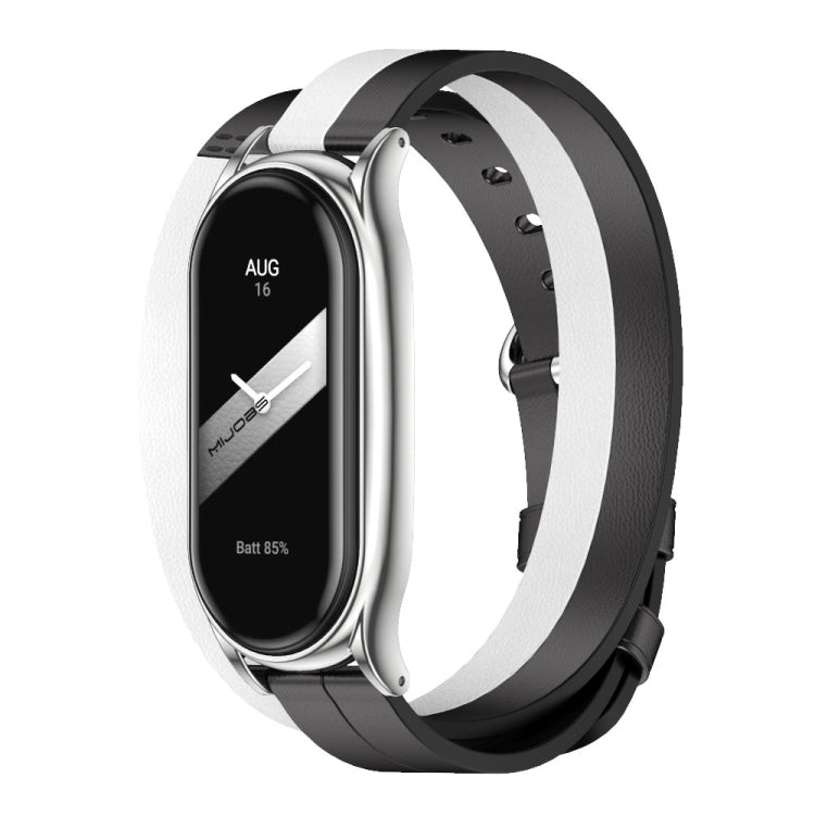 For Xiaomi Mi Band 8 Mijobs Plus Case Double-Loop Leather Watch Band(Black+White+Silver) - free shipping - PMc TechLife - Order now!