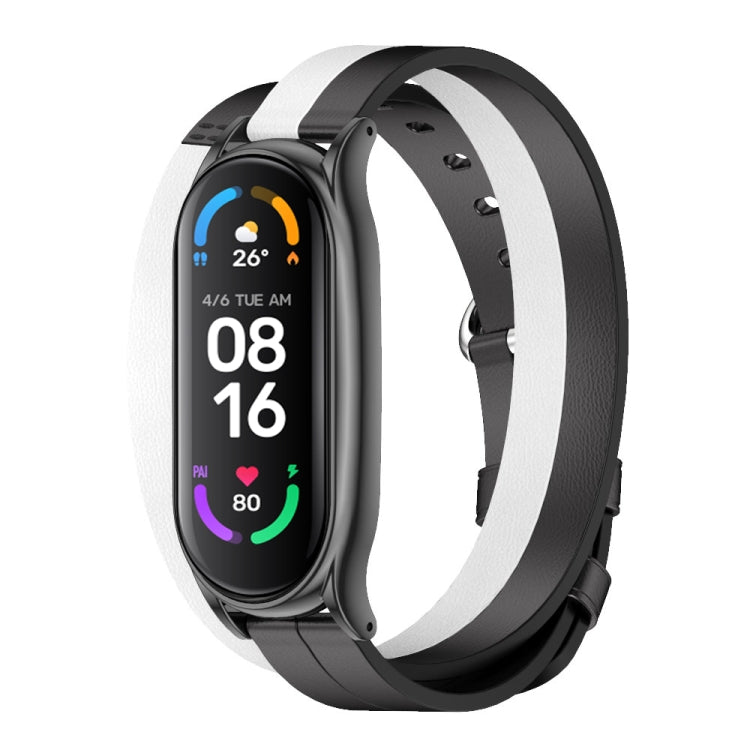 For Xiaomi Mi Band 6 / 5 / 4 / 3 Mijobs Plus Case Double-Loop Leather Watch Band(Black+White) - free shipping - PMc TechLife - Order now!