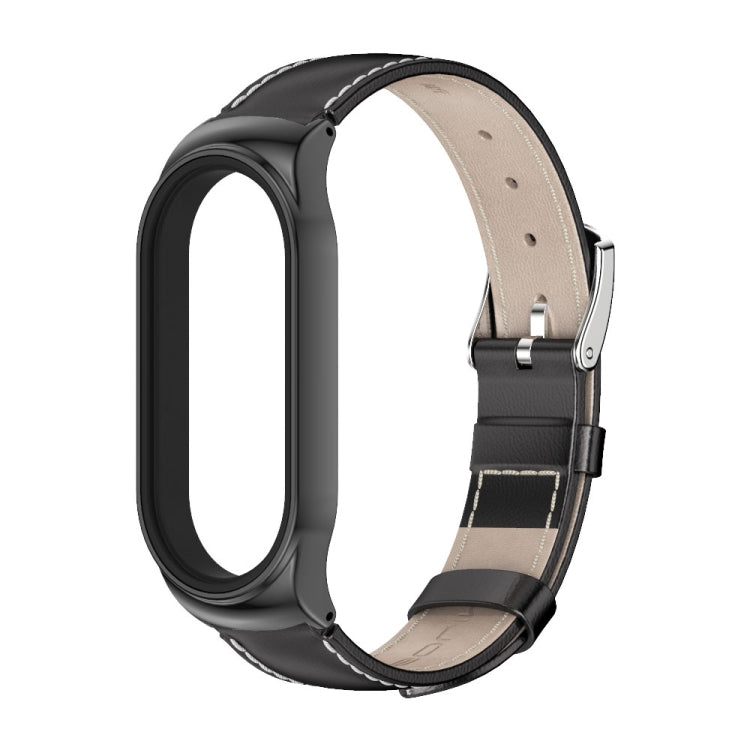 For Xiaomi Mi Band 8 Mijobs CS Case Genuine Leather Top Layer Cowhide Watch Band(Black+White) - free shipping - PMc TechLife - Order now!