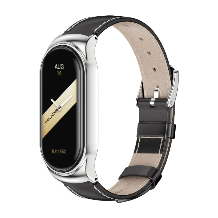For Xiaomi Mi Band 8 Mijobs CS Case Genuine Leather Top Layer Cowhide Watch Band(Black Silver+White) - free shipping - PMc TechLife - Order now!