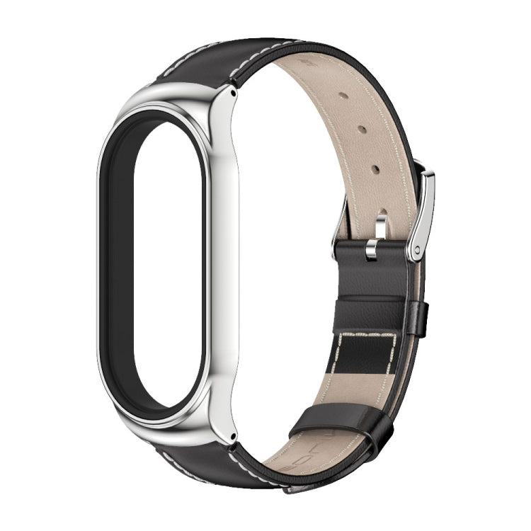 For Xiaomi Mi Band 8 Mijobs CS Case Genuine Leather Top Layer Cowhide Watch Band(Black Silver+White) - free shipping - PMc TechLife - Order now!