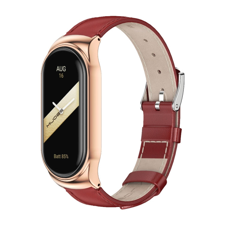 For Xiaomi Mi Band 8 Mijobs CS Case Genuine Leather Top Layer Cowhide Watch Band(Red Rose Gold) - free shipping - PMc TechLife - Order now!