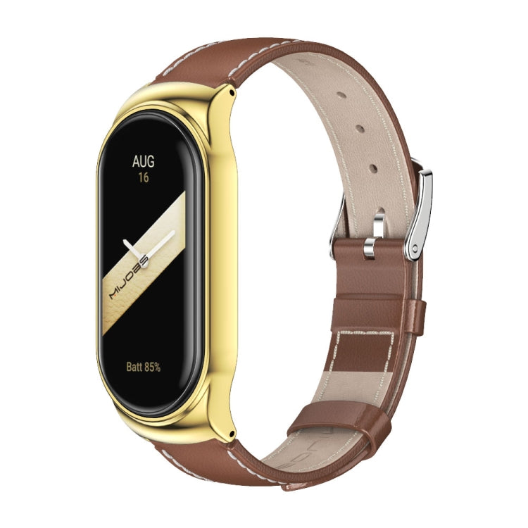 For Xiaomi Mi Band 8 Mijobs CS Case Genuine Leather Top Layer Cowhide Watch Band(Brown Gold) - free shipping - PMc TechLife - Order now!