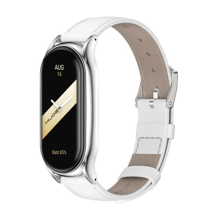 For Xiaomi Mi Band 8 Mijobs Plus Case Genuine Leather Watch Band(White Silver) - free shipping - PMc TechLife - Order now!