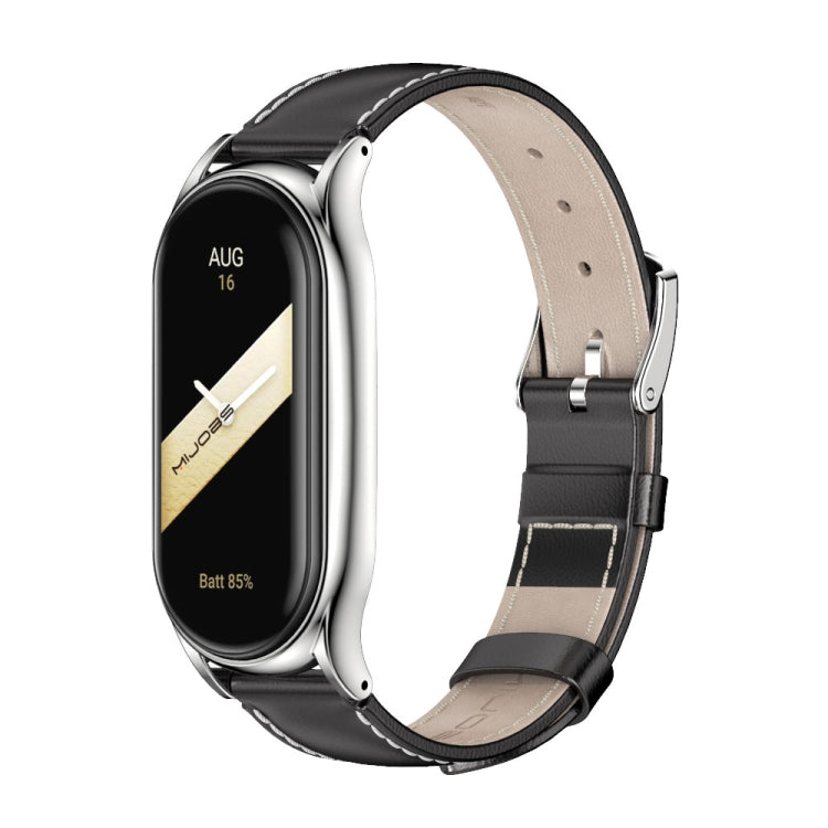 For Xiaomi Mi Band 8 Mijobs Plus Case Genuine Leather Watch Band(Black Silver) - free shipping - PMc TechLife - Order now!