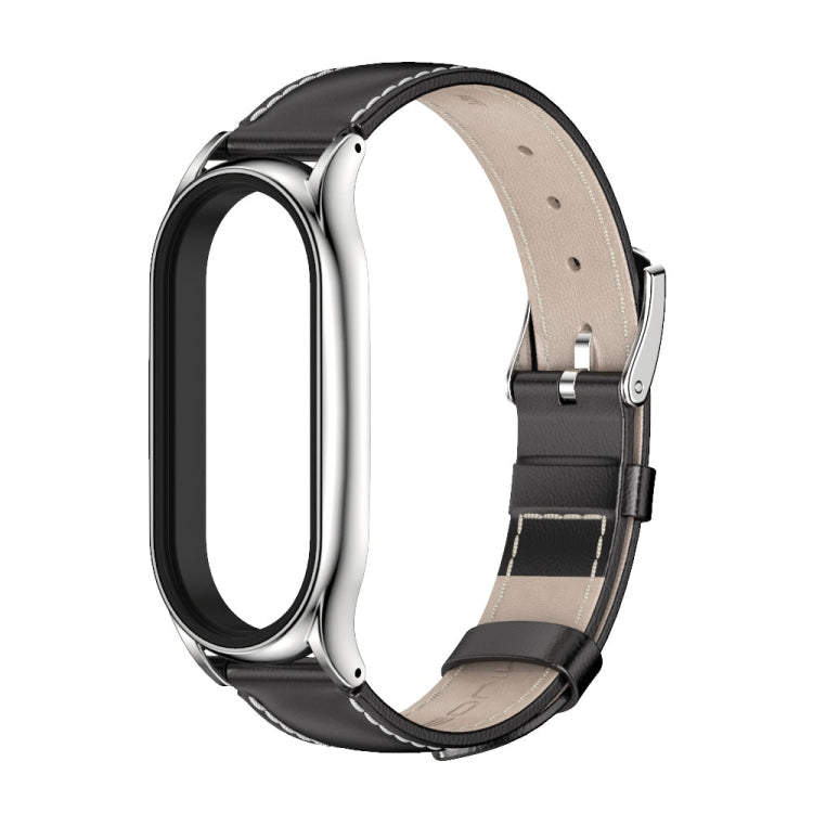 For Xiaomi Mi Band 8 Mijobs Plus Case Genuine Leather Watch Band(Black Silver) - free shipping - PMc TechLife - Order now!