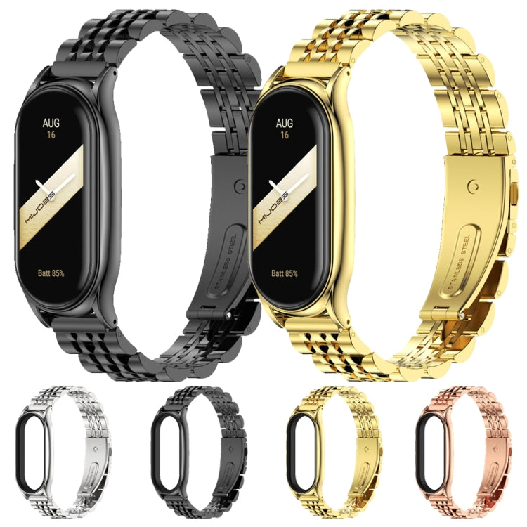 For Xiaomi Mi Band 8 Mijobs Plus Case Seven Bead Metal Stainless Steel Watch Band(Black) - free shipping - PMc TechLife - Order now!